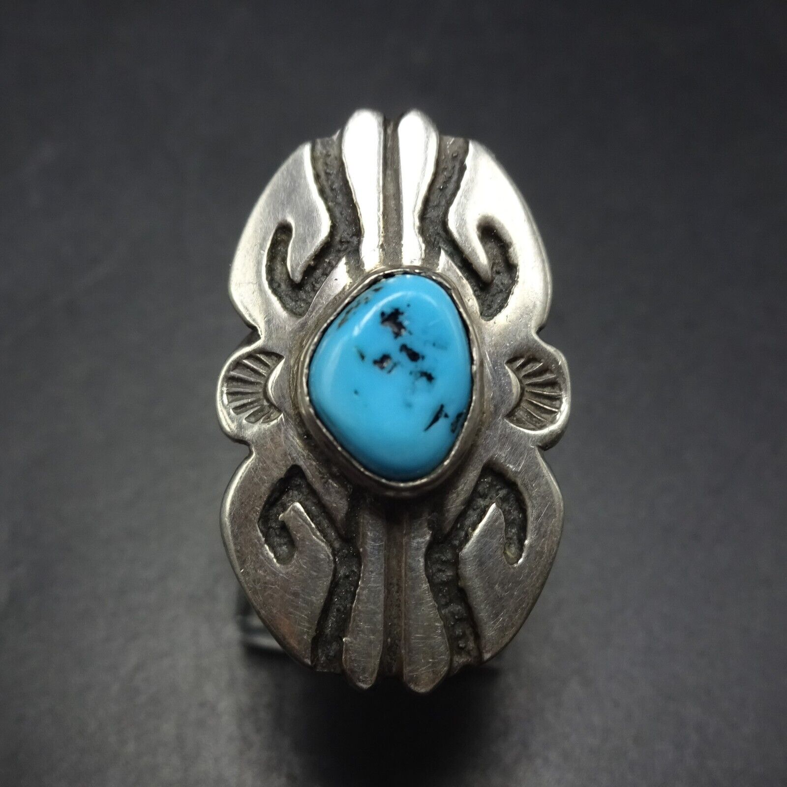 Vintage THOMAS Tommy SINGER Navajo TURQUOISE Sterling Silver RING size 5.5