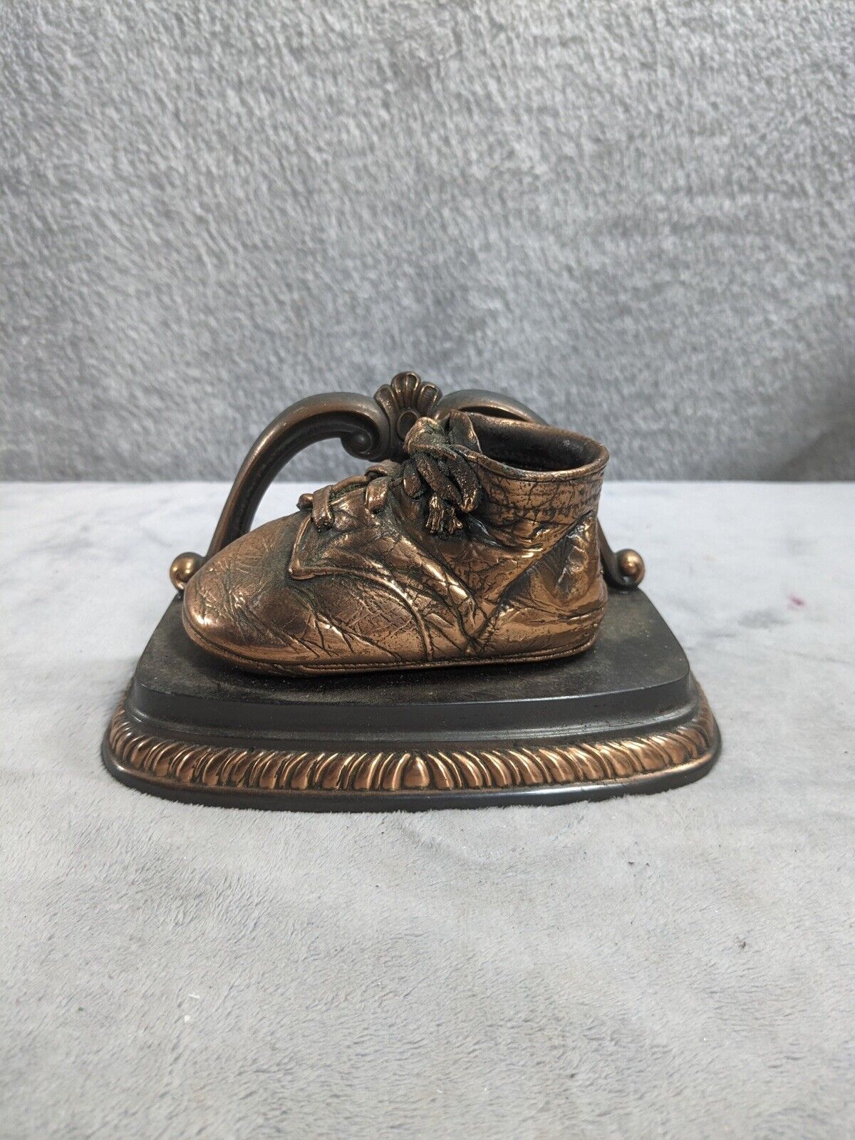 Vintage Heavy Bronze Copper Baby Shoe Bookend Or Paper Weight 4” Tall
