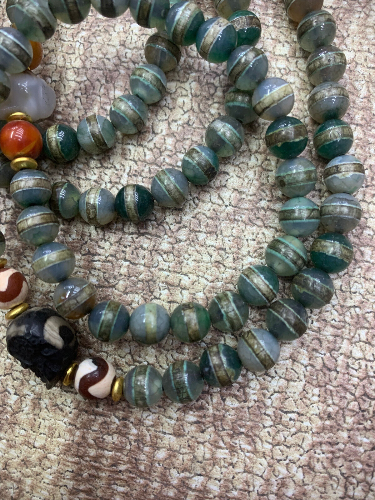 WOW Tibetan Agate Dzi *1Stripe* 8mm Round 108 Beads Necklace