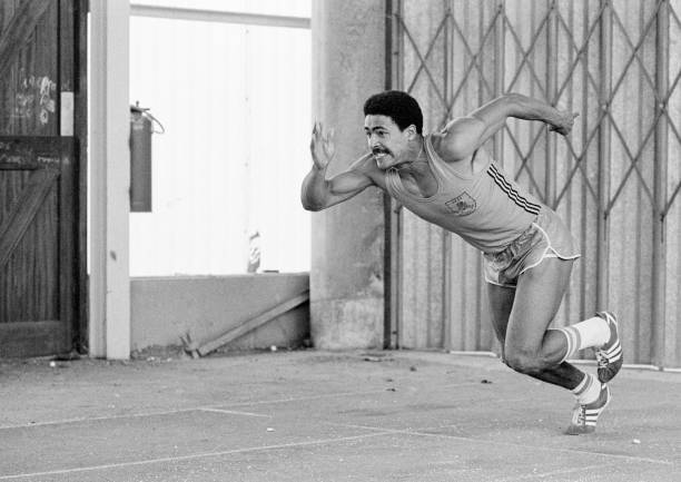 Daley Thompson stretching-training session in London 1979 Olympic Old Photo