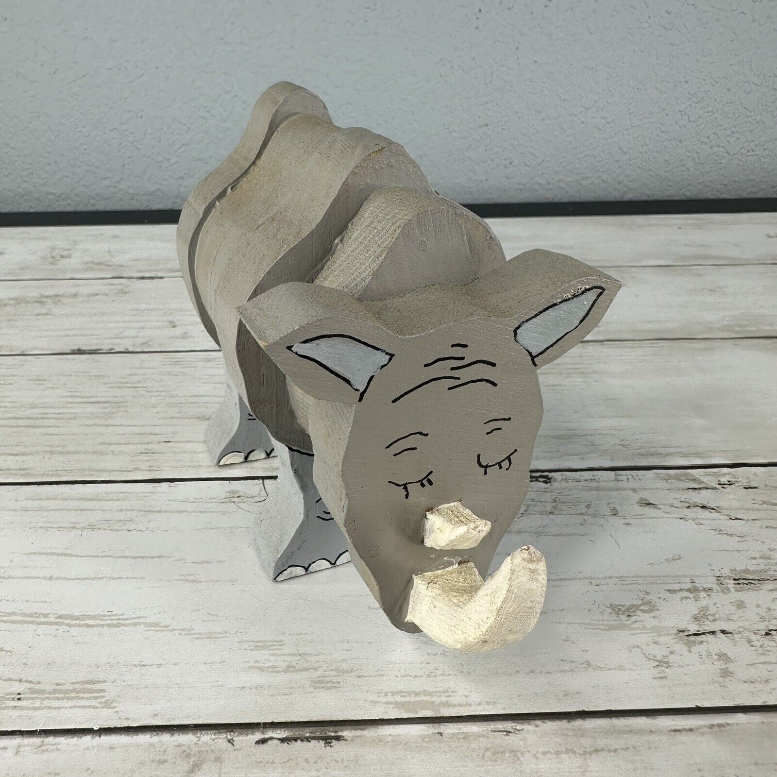 Folk Art - Hand Painted Wood Animal Figure - Rhino