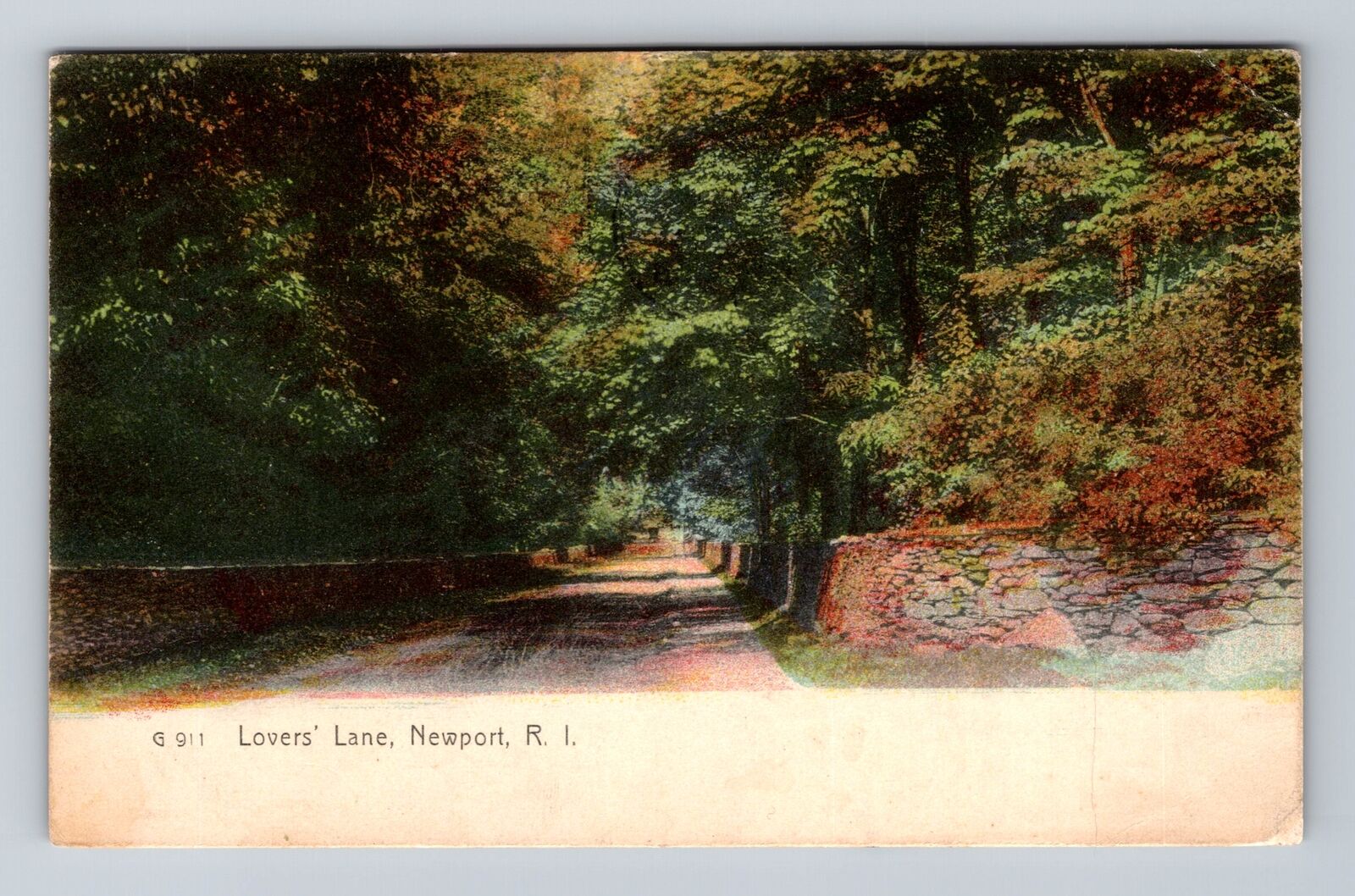 Newport RI-Rhode Island, Lovers Lane, Antique, Vintage c1908 Postcard
