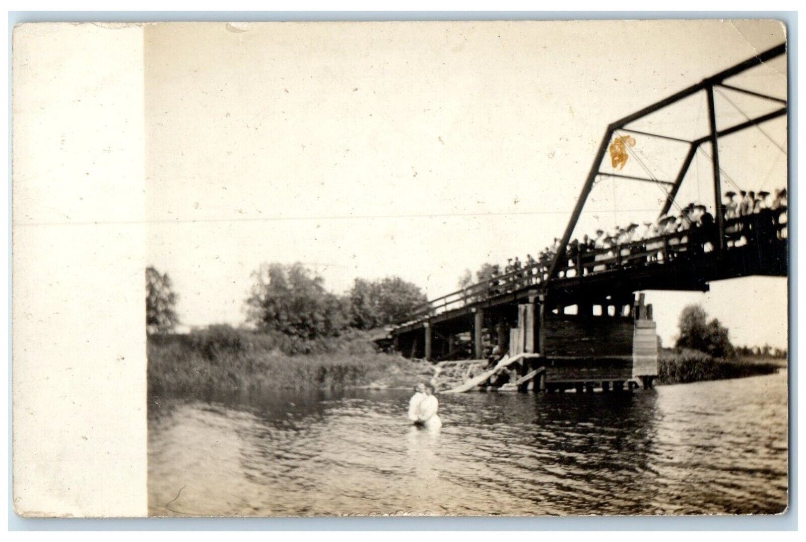 c1910's Bridge Baptism Priest RPPC Photo Unposted Antique Postcard