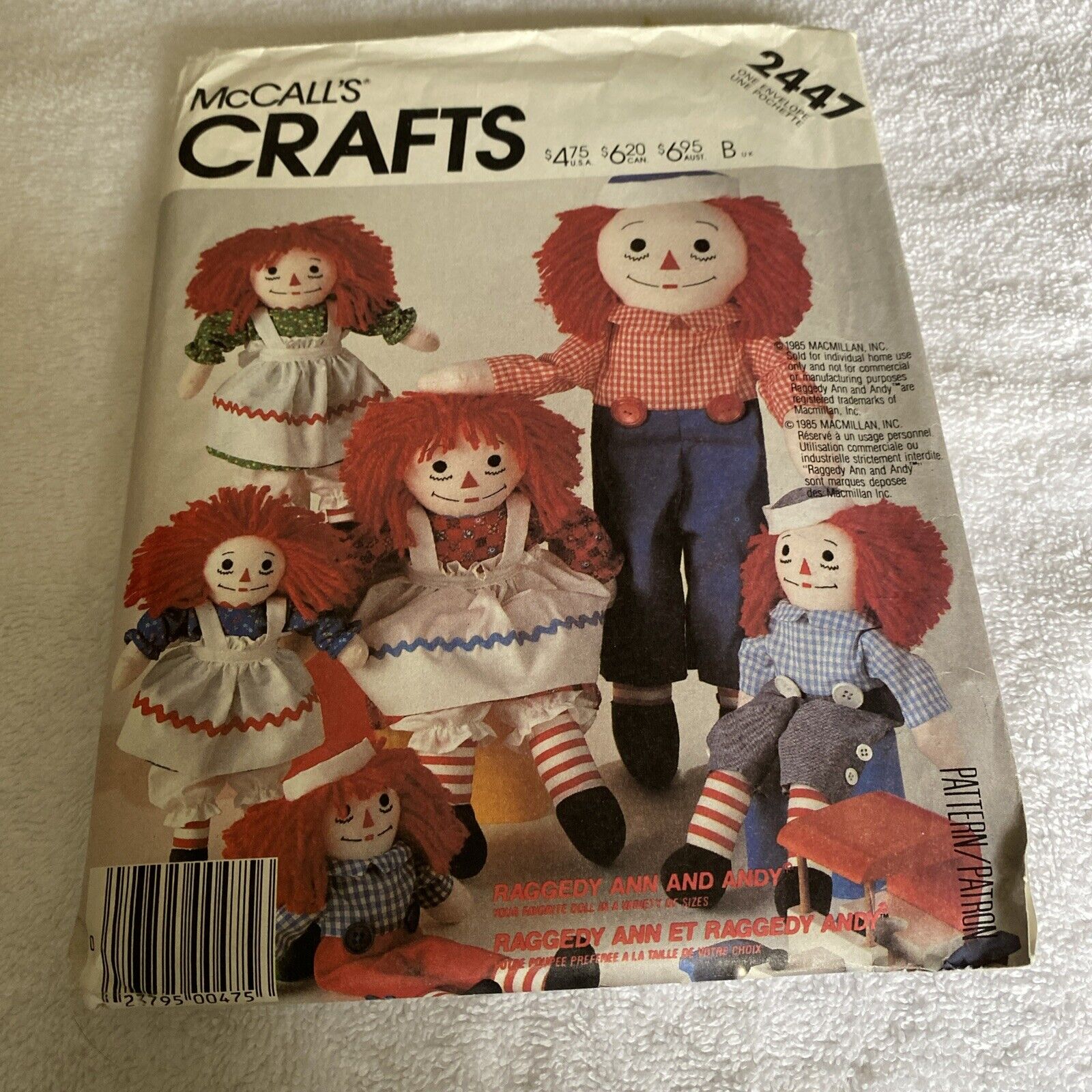 Vintage 1986 McCall\'s Pattern #2447.  Raggedy Ann and Andy Dolls in 4 Sizes.