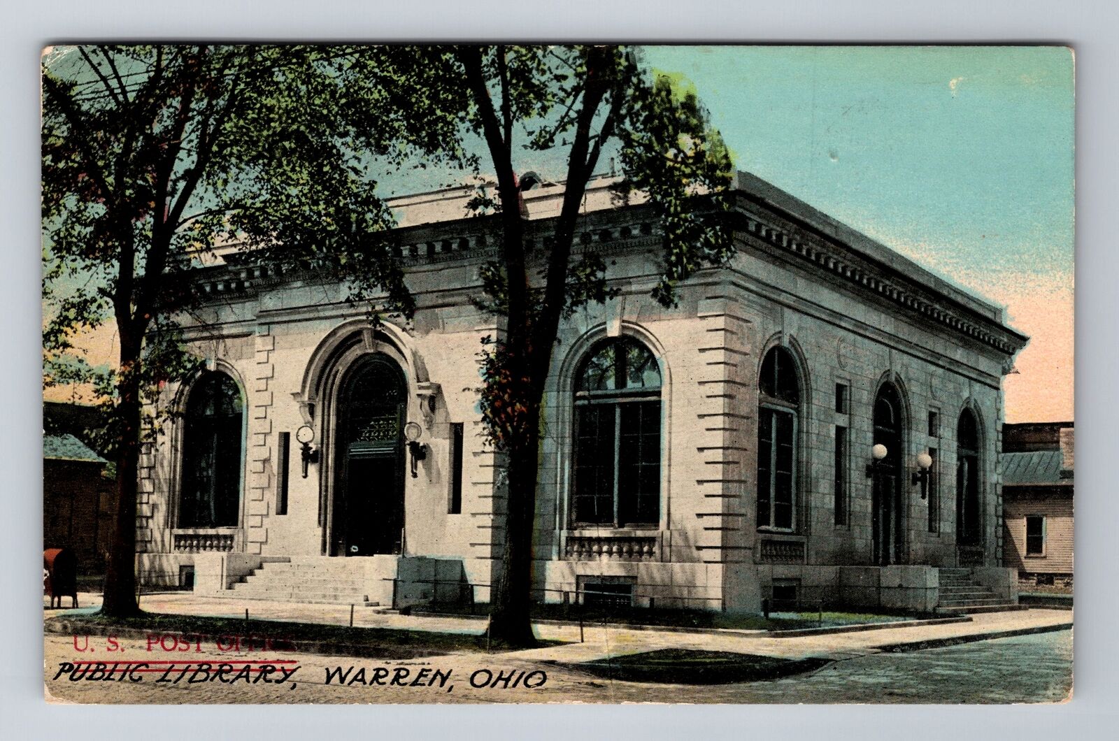 Warren OH-Ohio, Public Library, Antique, Vintage Souvenir Postcard