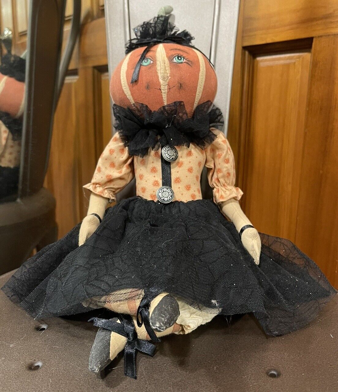 Joe Spencer Gathered Traditions Pauline Pumpkin  19” Halloween Folk Art Doll