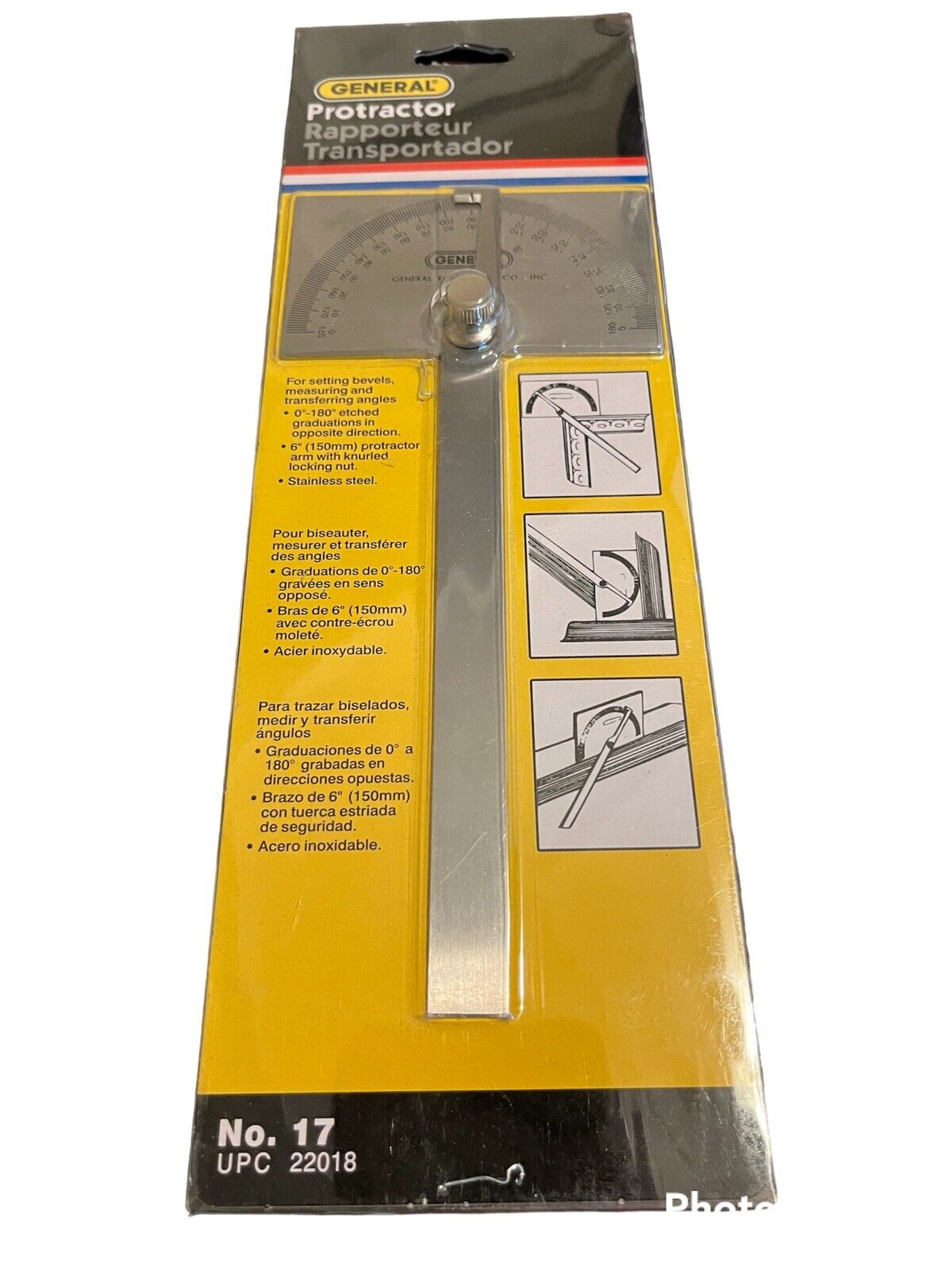General Protractor No17 Stainless Steel 0-180 Degrees 6\