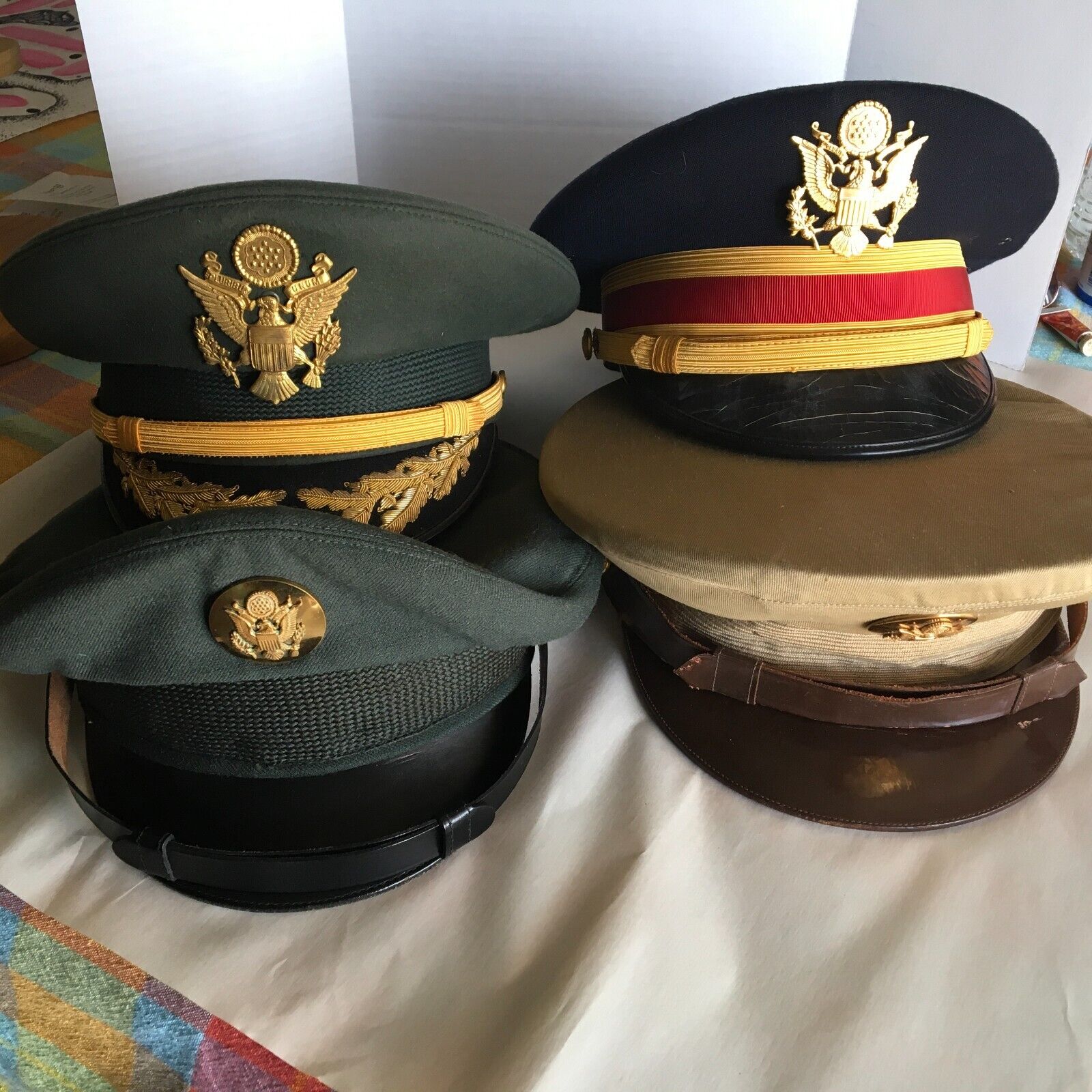 Lot of 4 Military Caps/Visors. WW2 and Vietnam Era. Officer Enlisted 