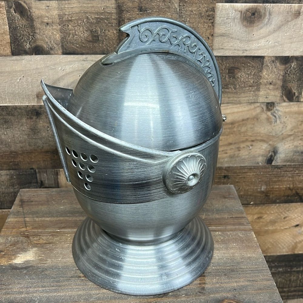 Vintage Knights Helmet Drinks Cooler in Silver Grey Aluminum VERY UNIQUE 1970