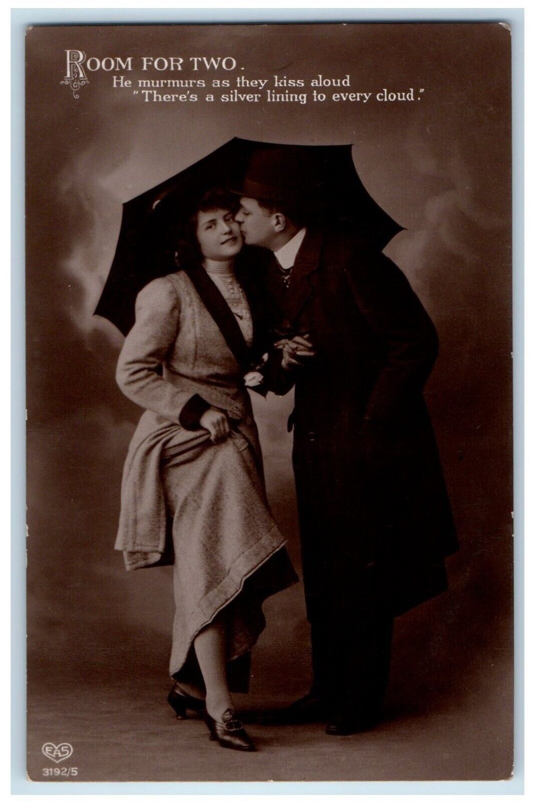c1910's Sweet Couple Room For Two Studio Portrait EAS RPPC Photo Postcard