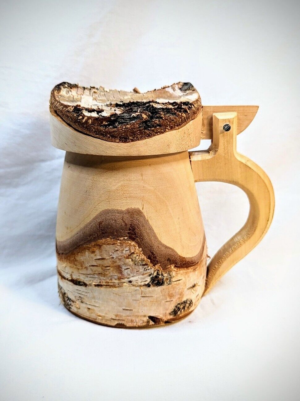 German Beer Stein Birch Wood Mug Bark Rustic Handmade Lidded Laminated Interior