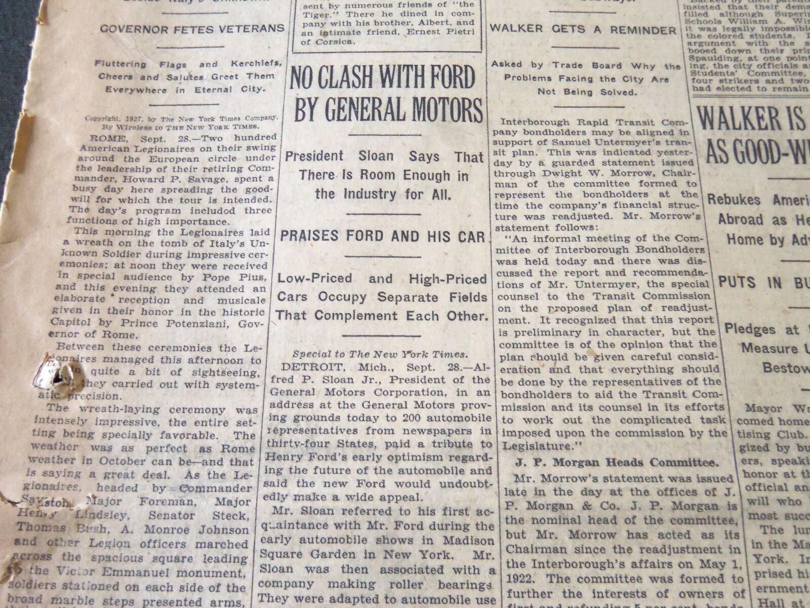 1927 SEPT 29 NEW YORK TIMES - NO CLASH WITH FORD BY GENERAL MOTORS - NT 6379