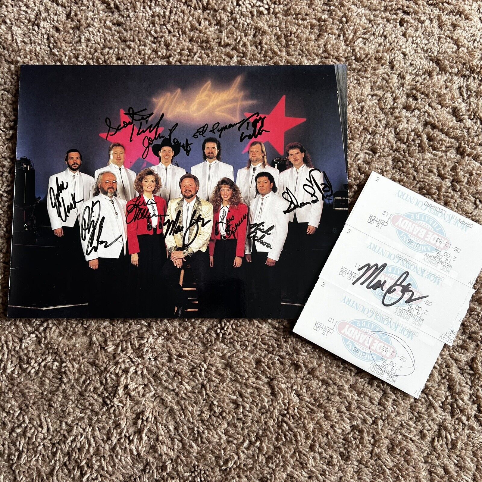 Moe Bandy Full Band & Tickets Autograph signed 8.5x11 photo Country Music 1993