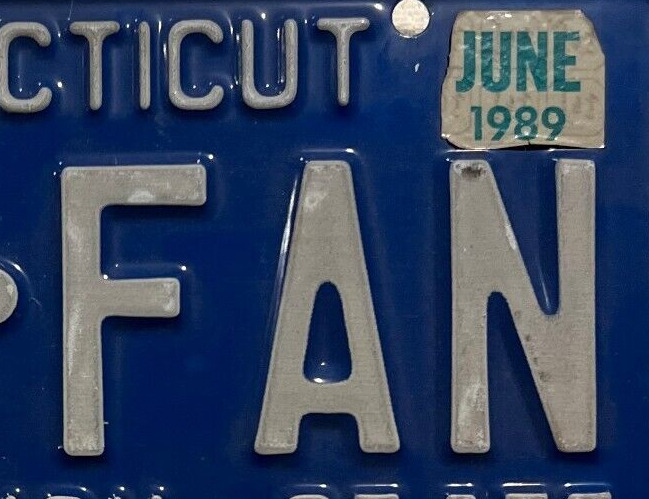 LICENSE PLATE S     CONNECTICUT   WORD PLATE  258-FAN    1989