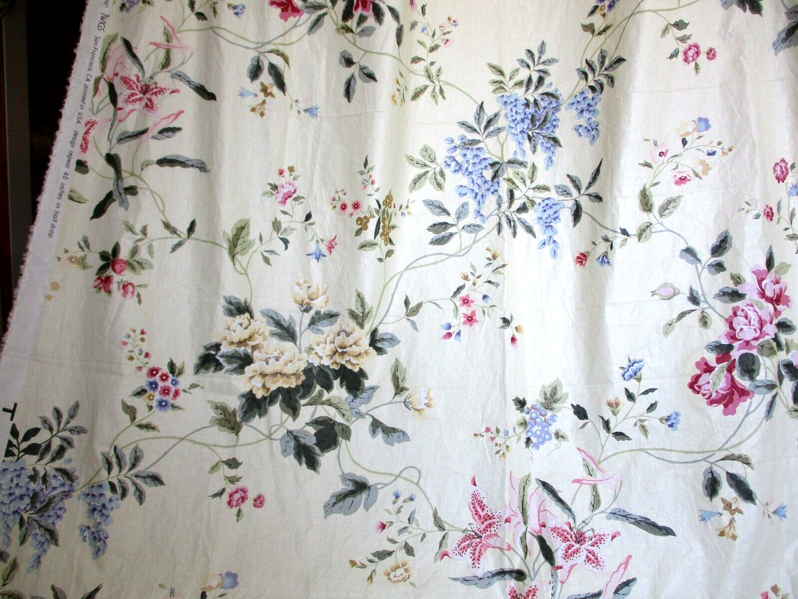 Vintage Twigs Fabric 3.2 YD's Flowering Lattice Botanic Floral Cotton Home Decor