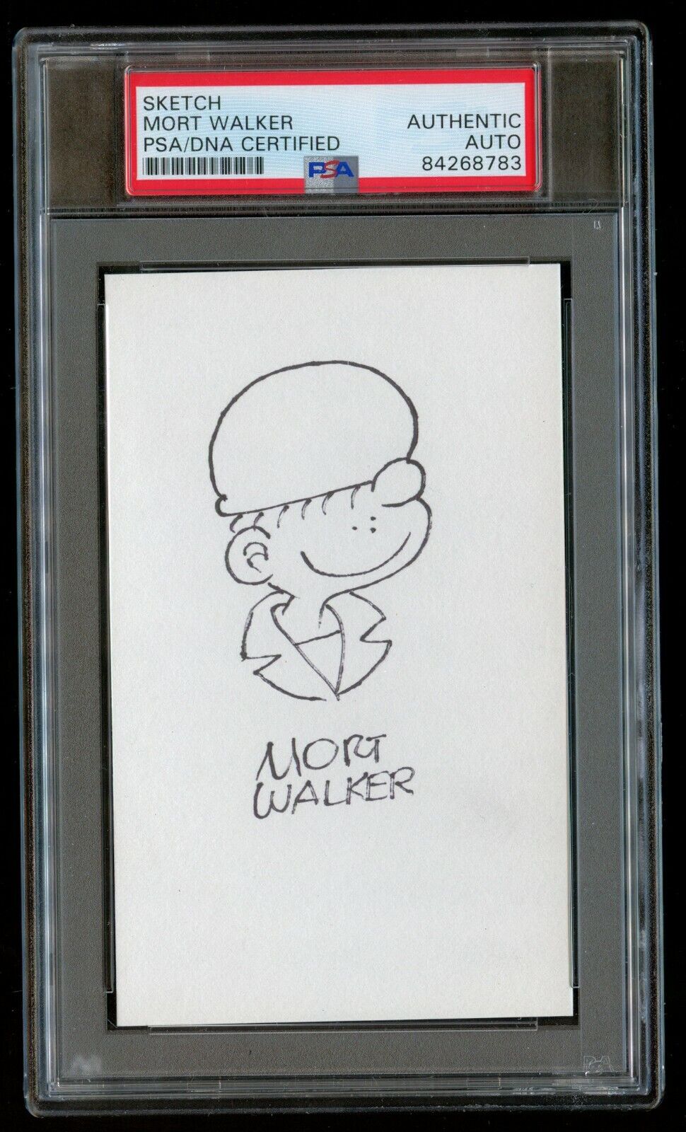 Mort Walker signed autograph 3x5 card w Original Beetle Bailey Sketch PSA Slabbe