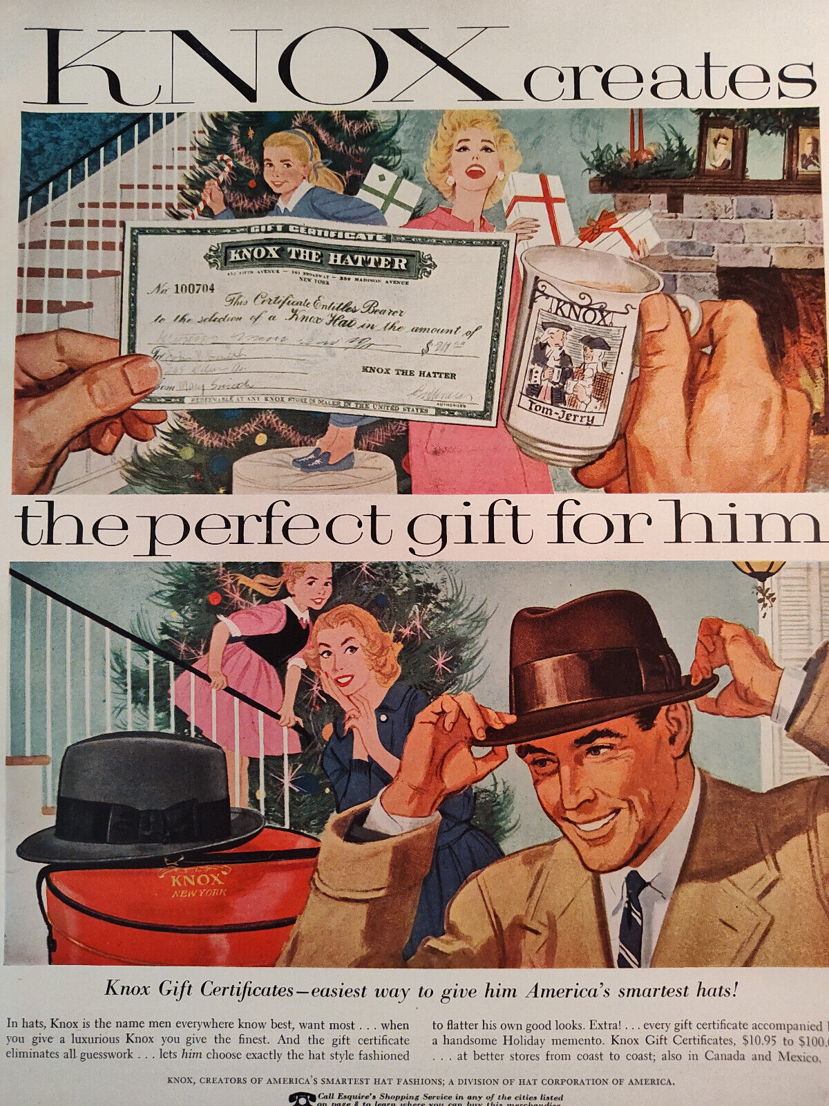 1959 Esquire Original Art Ad Advertisement KNOX the Hatter HATS