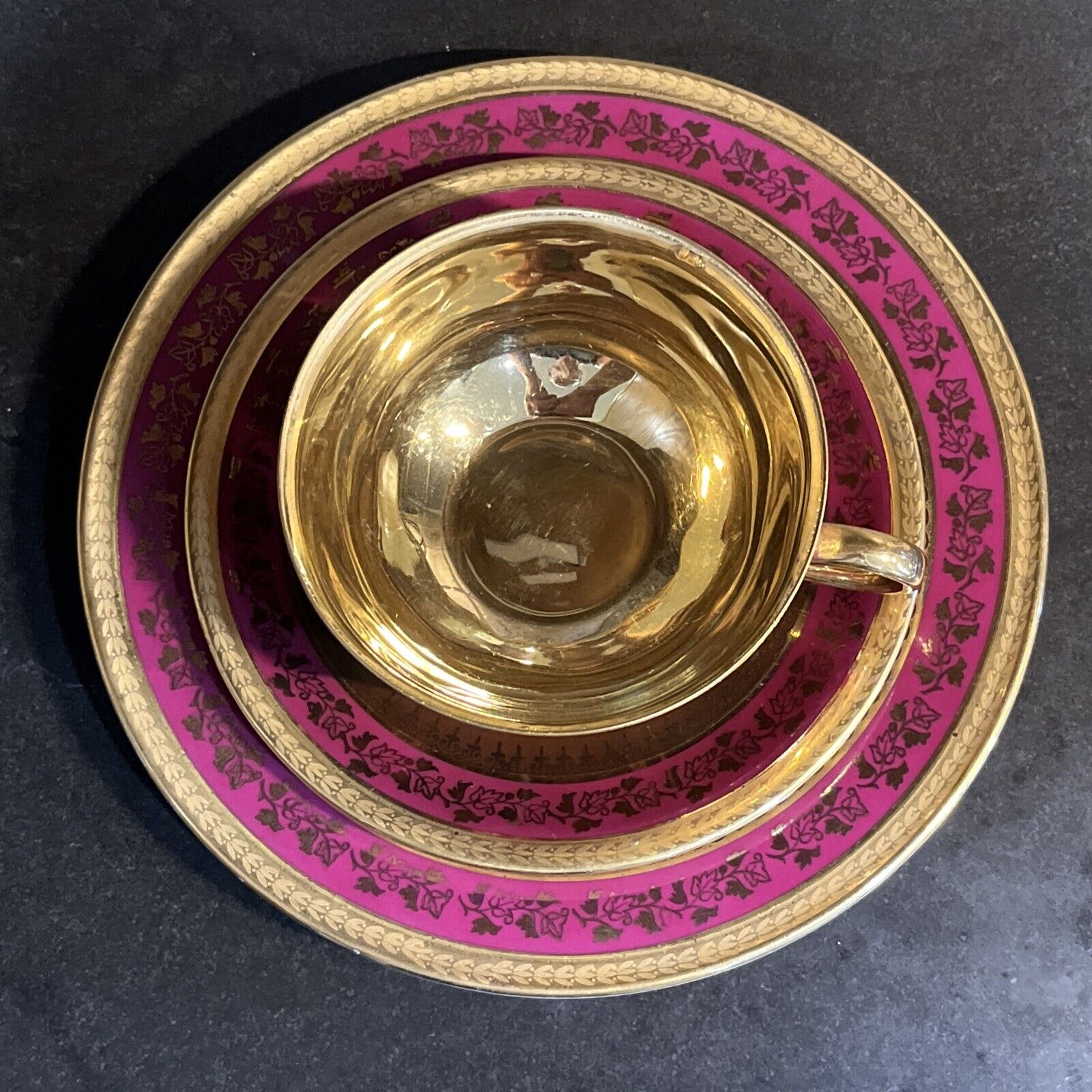 RARE Vintage Hutschenreuther Selb 3 Piece Tea Set Bavaria Germany US Zone GOLD
