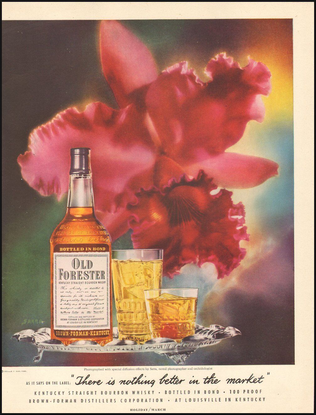 1952 Vintage ad  Old Forester`Straight Bourbon Whiskey`art Iris glass   121918
