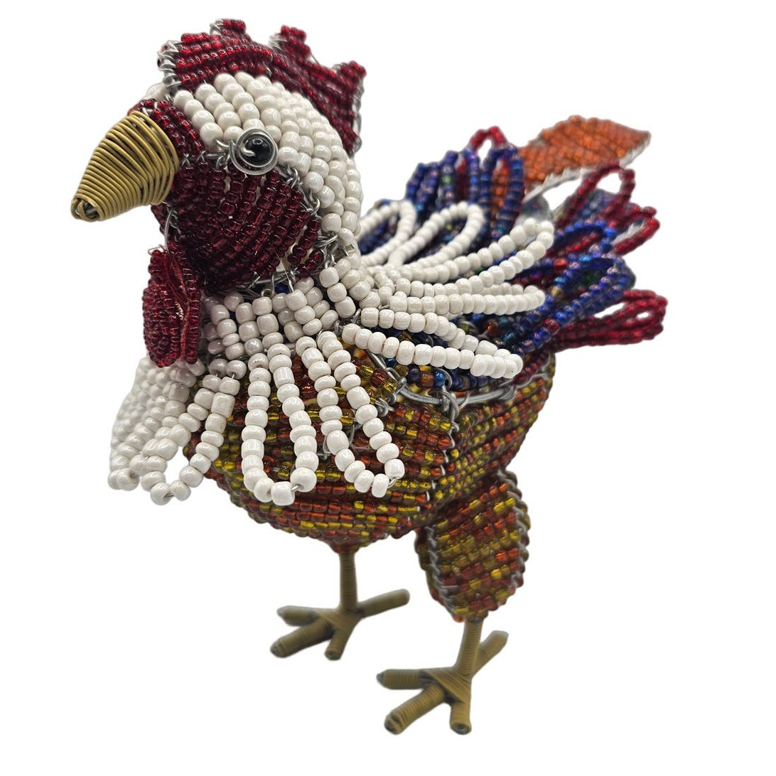 Beadworx Colorful Rooster Chicken Handcrafted Beaded Wire Figurine