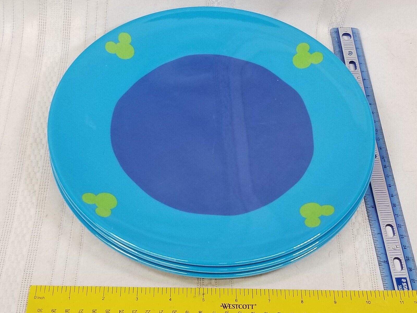 3 DISNEY Mikey mouse Melamine Plates Blue Green 11\