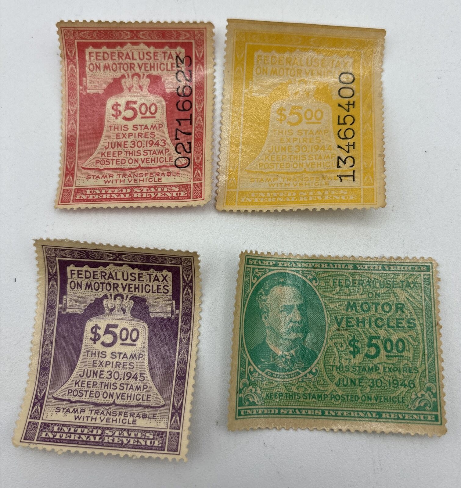 Vintage Lot of Motor Vehicle Tax Stamps 1943,44,45 & 46