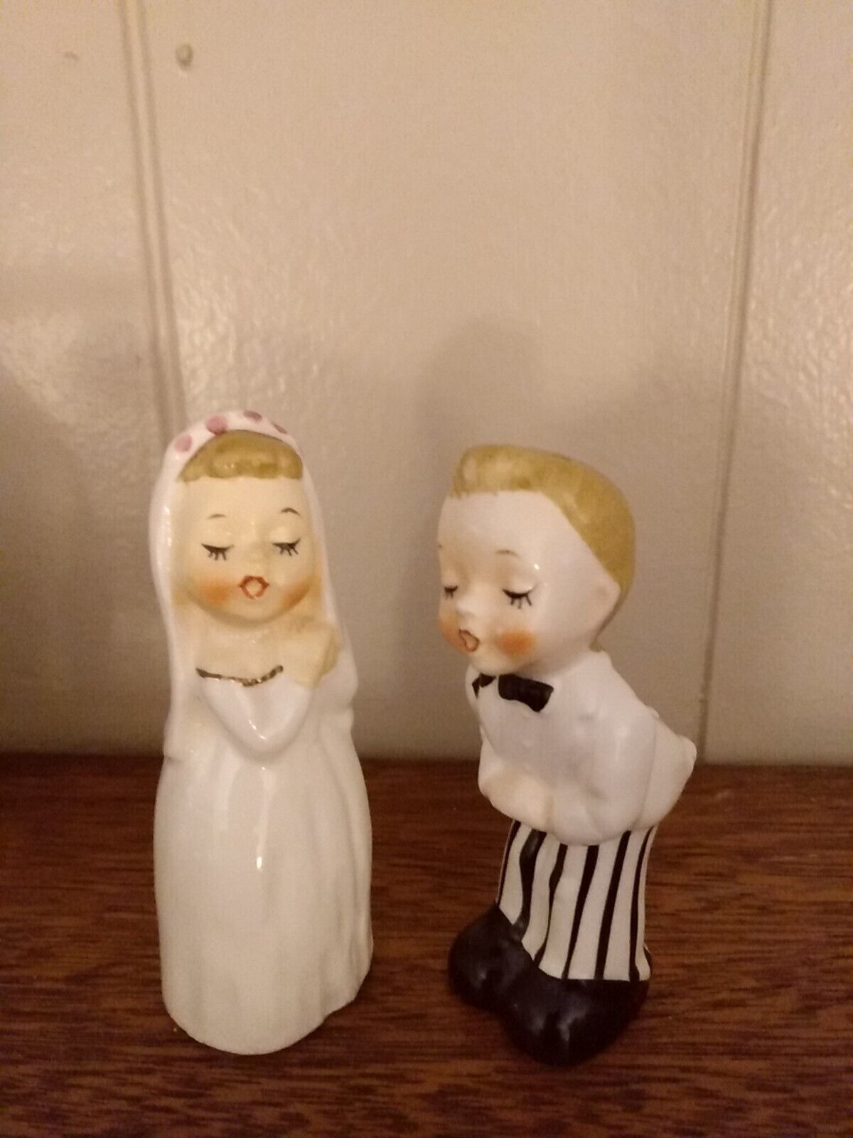 Vintage Bride And Groom Salt And Pepper Shakers With Cork Stoppers