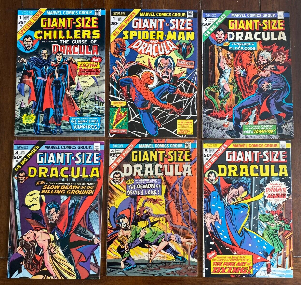 Marvel Giant-Size DRACULA Six Comic Book Lot 1974/75
