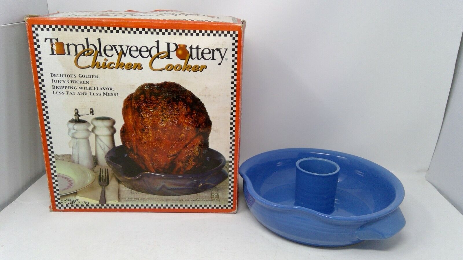 Tumbleweed Blue Pottery Chicken Cooker w/ Box
