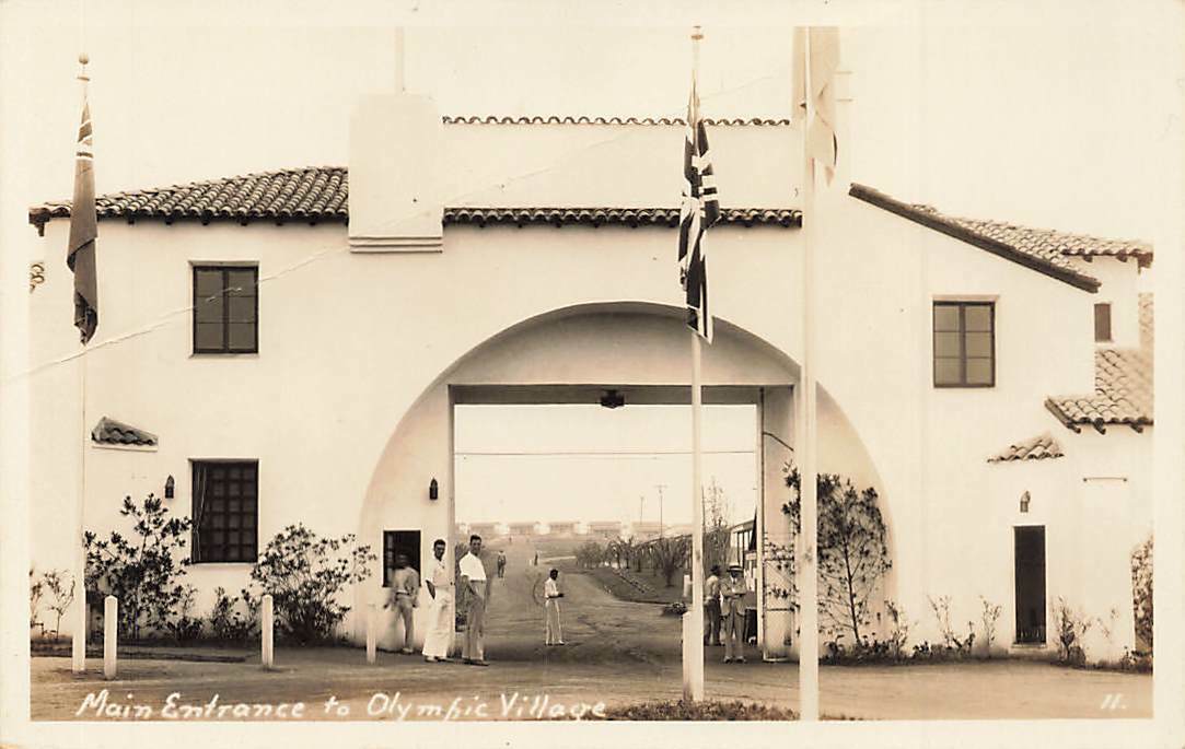 RPPC 1932 Main Entrance Olympic Village Los Angeles CA Real Photo P229