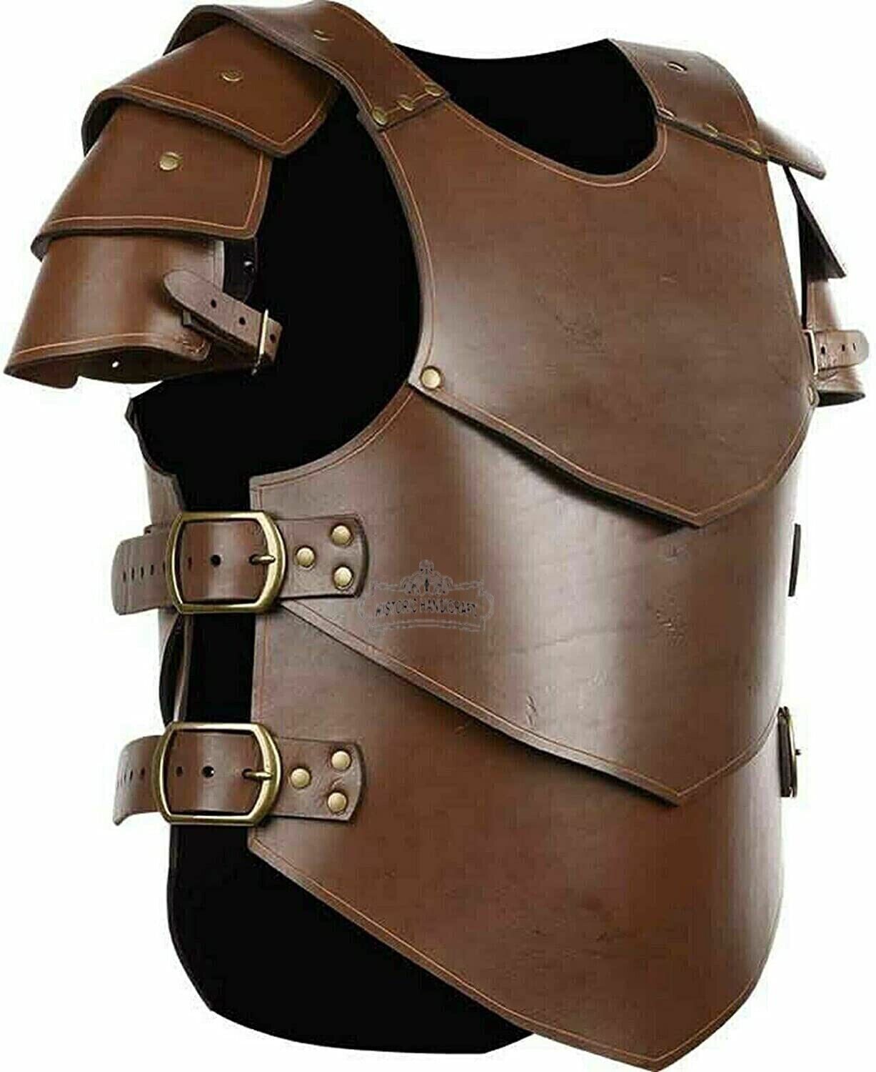 Medieval Brown Leather Chest Armor Jacket W/ shoulder For Halloween Armor Gift