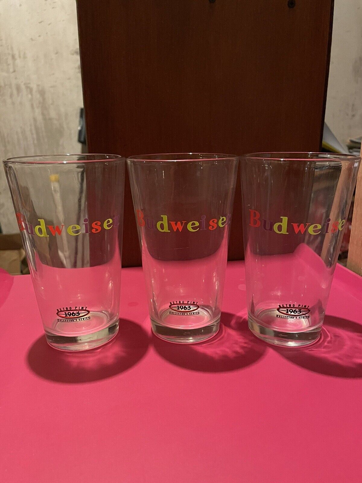 3 Matching 1963 Retro Pint Glass Series Budweiser King of Beers