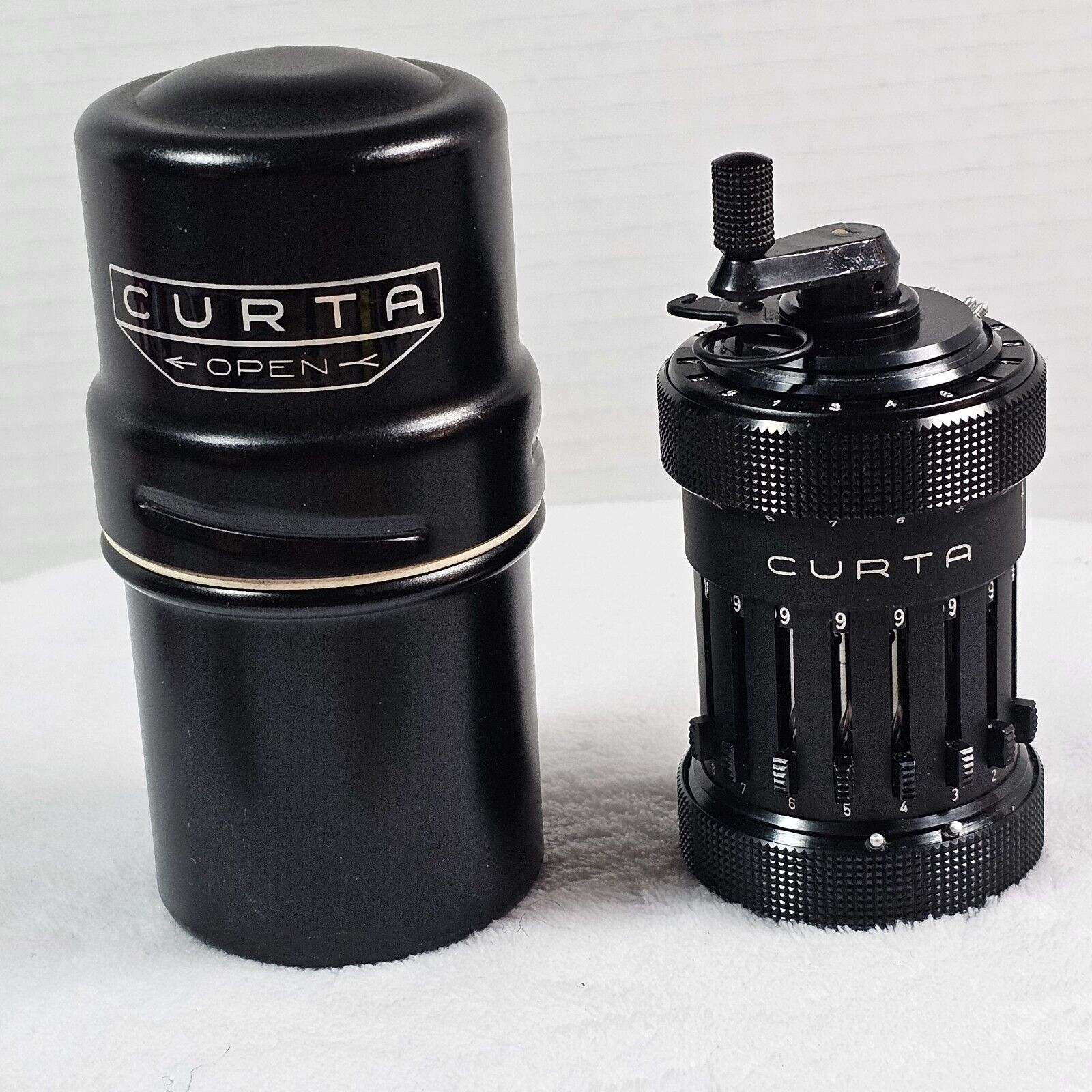 Curta Mechanical Calculator 1961 Type 1 Plus Instruction Manuals and Metal Can 