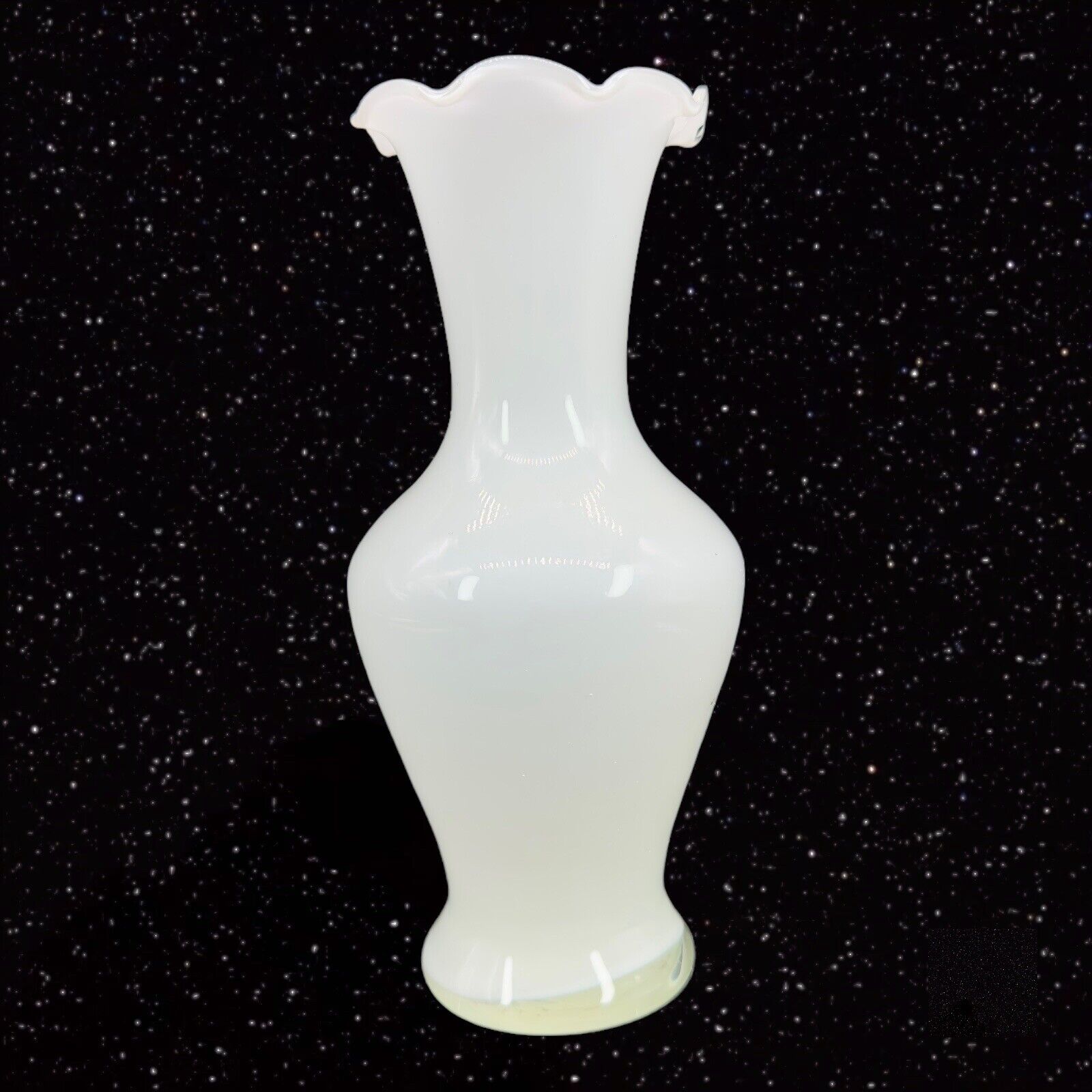 Vintage White Art Glass Vase With Ruffled Top Bud Vase 1980s 5.5\