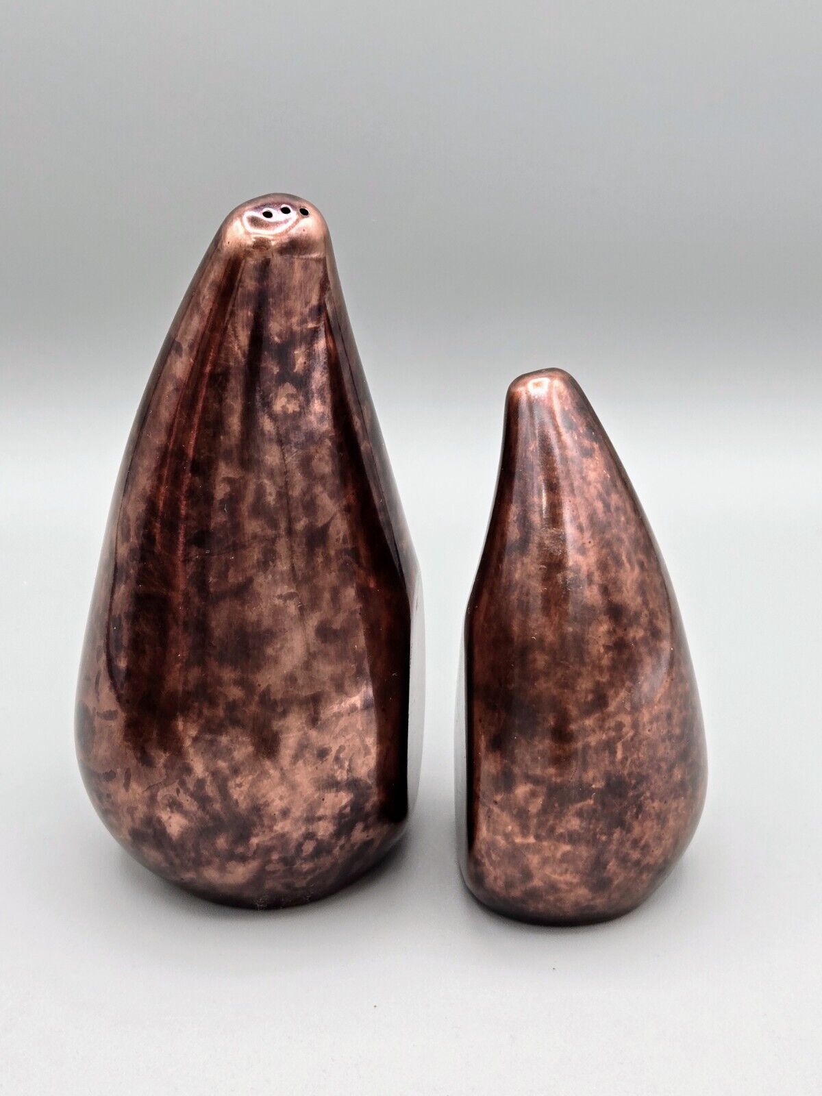 Vintage Nambe Heritage Pebble Salt Pepper Shakers Modernist Metal Bronze Finish