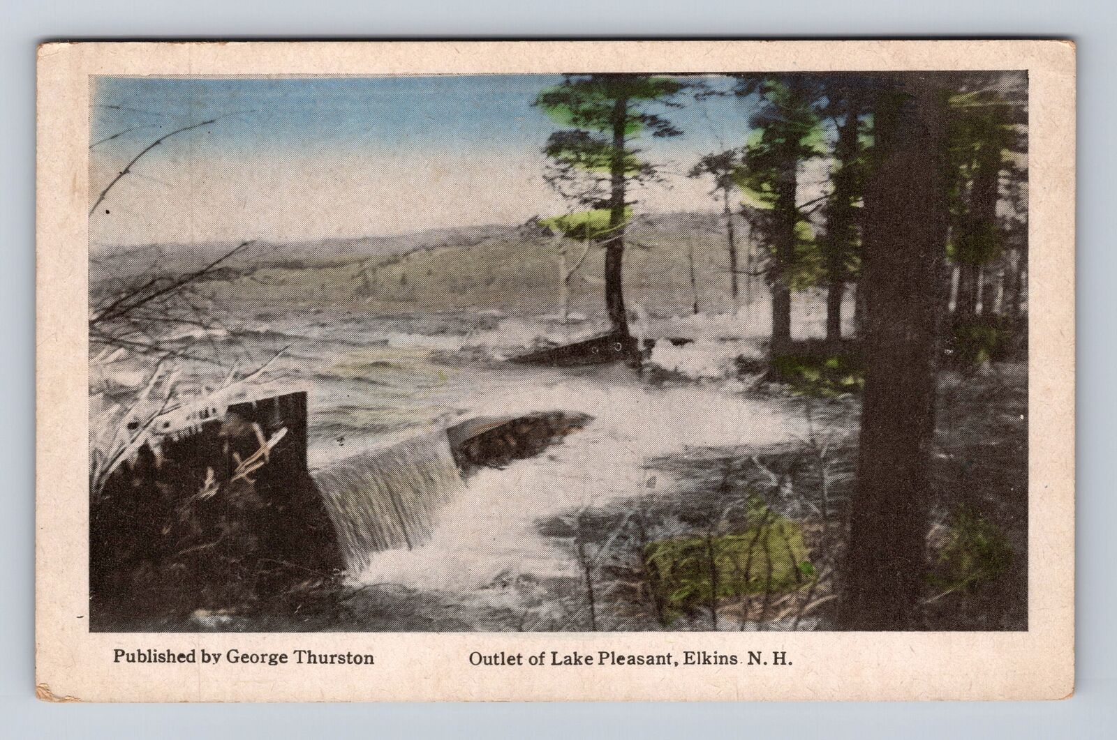 Elkins NH-New Hampshire, Outlet of Lake Pleasant, Antique Vintage Postcard