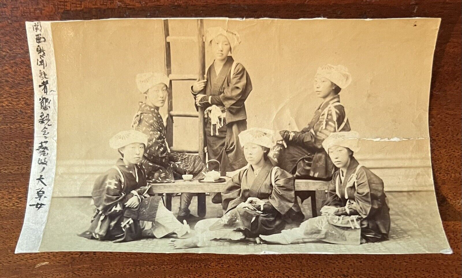ATQ Original 1880s Japanese Albumen Photo Girl School Students Traditional Dress