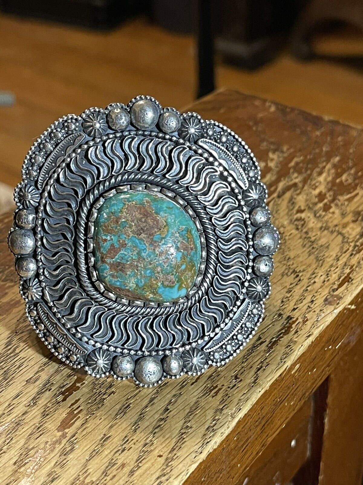 NAVAJO Huge Stunning Silver & Turquoise Bracelet Barry Pinto 