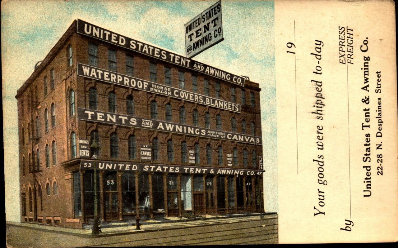 ADVERTISING 1914 RARE POSTCARD-UNITED STATES TENT & AWNING -CHICAGO IL-BK50