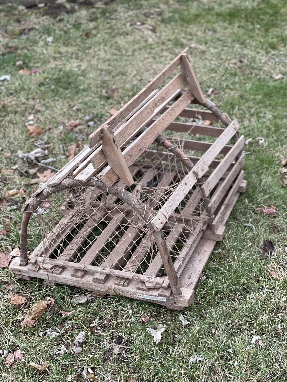 Vintage circa 1960 New England Lobster Trap All Wood Primitive Working With Tag