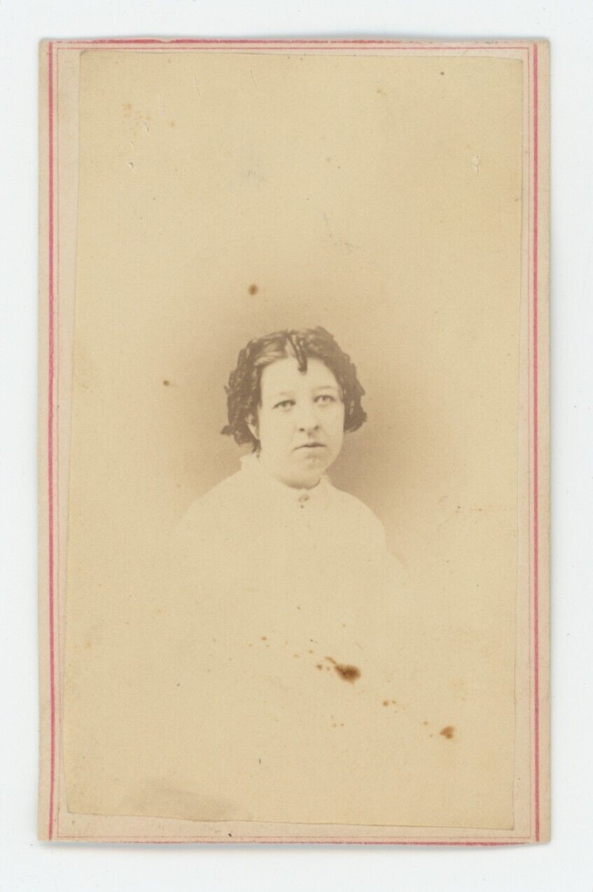Antique CDV Circa 1870s Lovely Woman With Curls in Her Hair Whited Dress