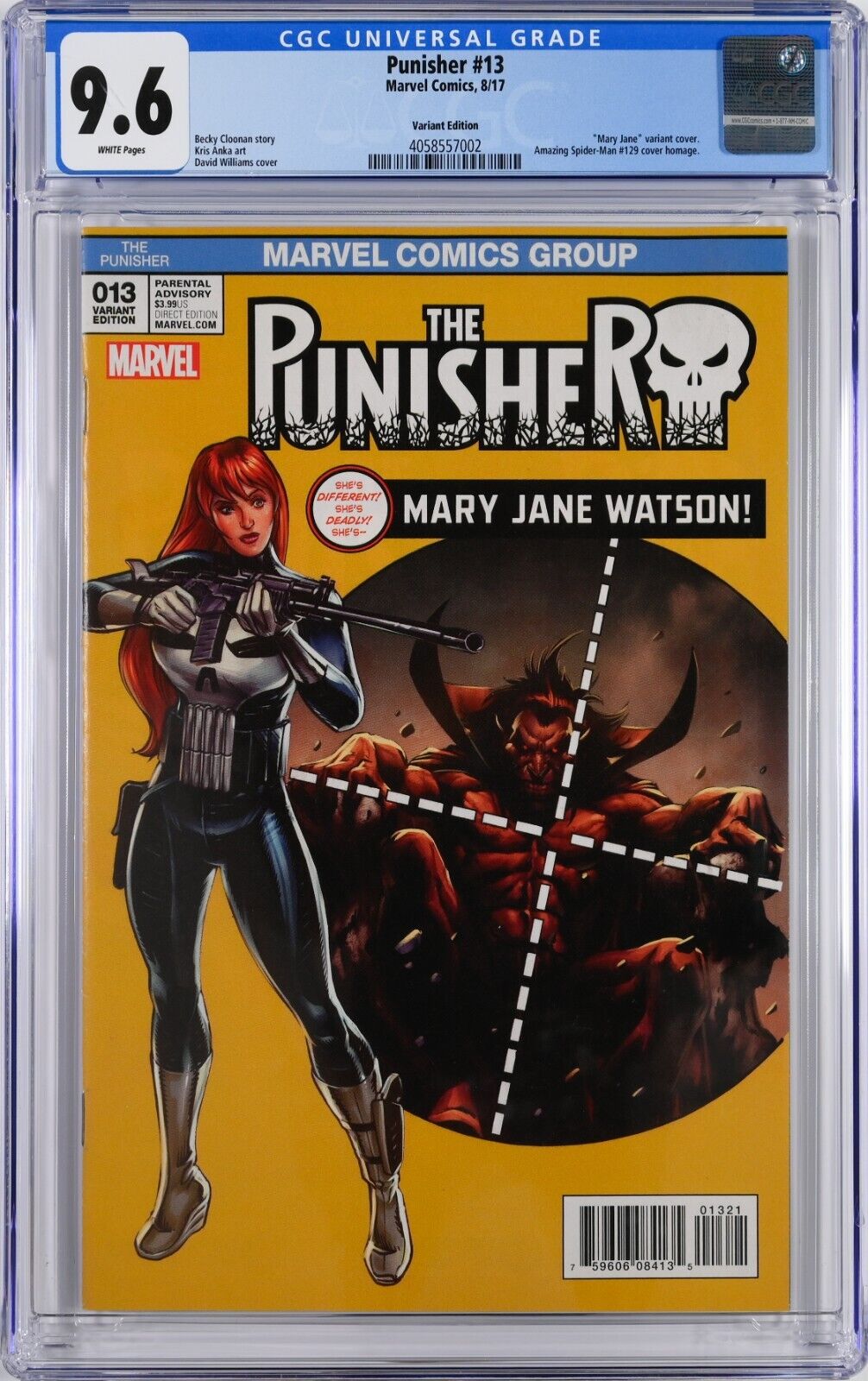 Punisher #13 CGC 9.6 (Aug 2017, Marvel) Becky Cloonan, Mary Jane Variant Cover
