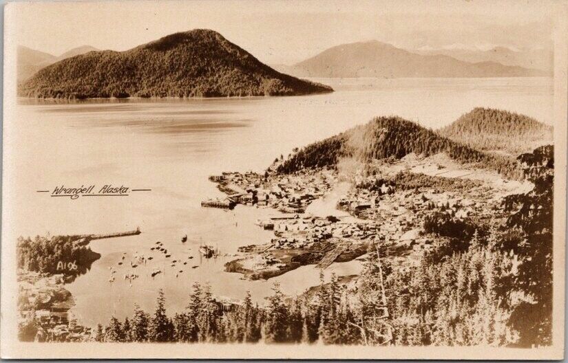 WRANGELL, Alaska RPPC Real Photo Postcard Aerial Town View / Scenic Photo #A196