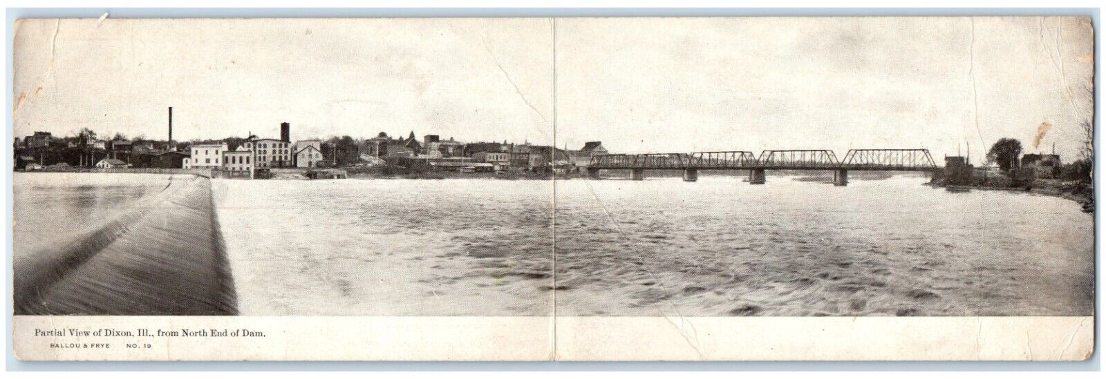 c1910's Partial View Of Dixon IL, From North End Of Dam Bridge Antique Postcard