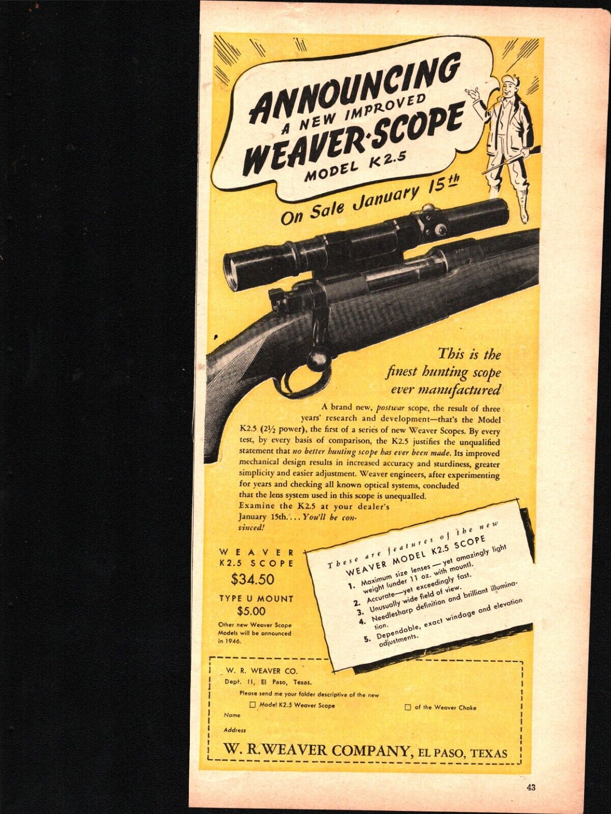 1958 Print Ad Weaver Largest Selling Rifle Hunting Scopes El Paso,Texas e6