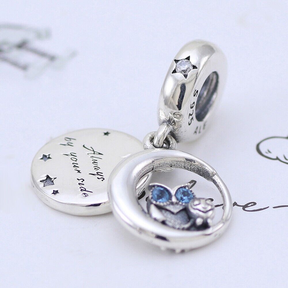 New Pandora Always by Your Side Owl Blue Eyed Charm Bead w/pouch