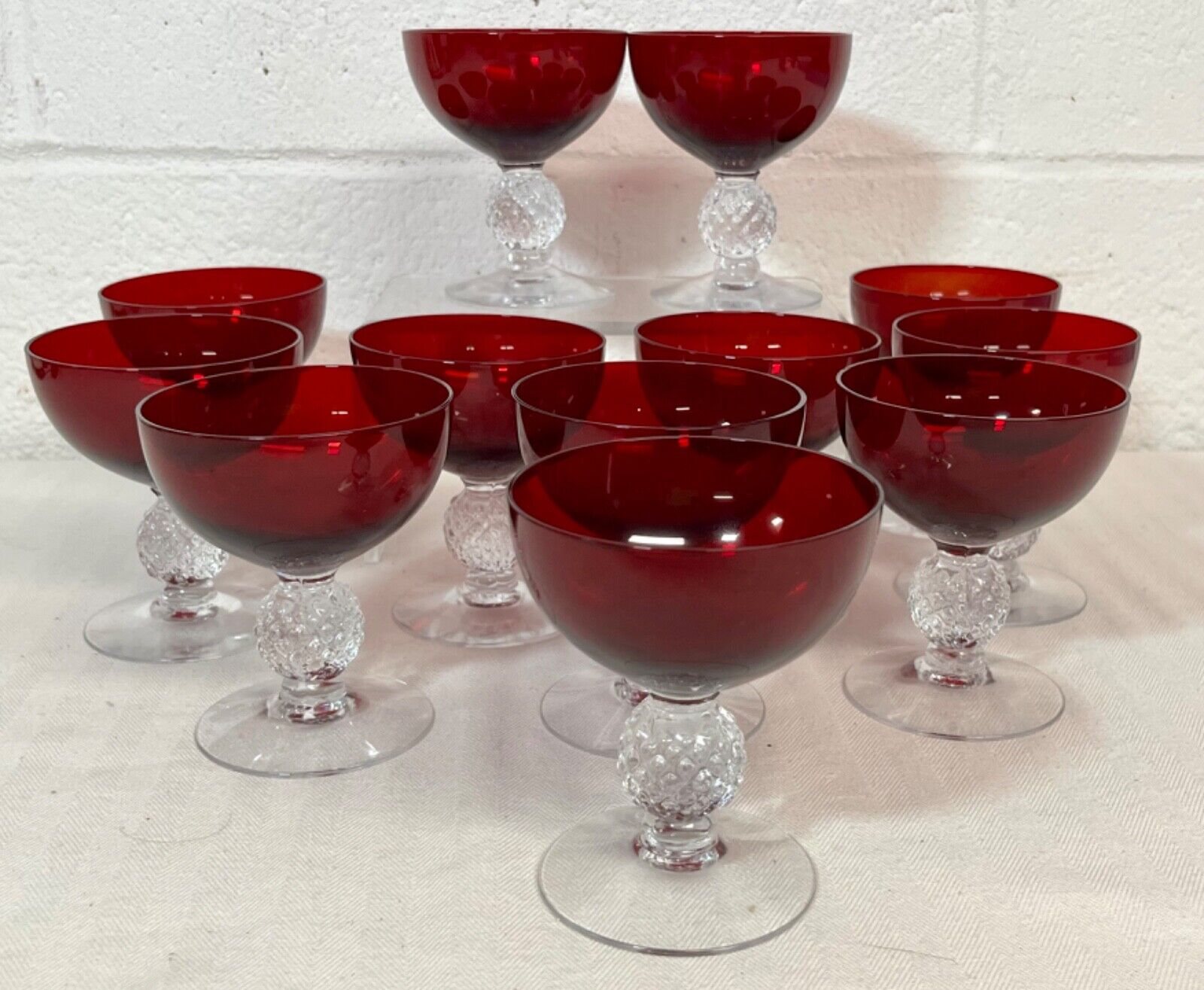 12pc Set of Morgantown Ruby Red Golf Ball Low Sherbet Coupe Glasses 4.25\