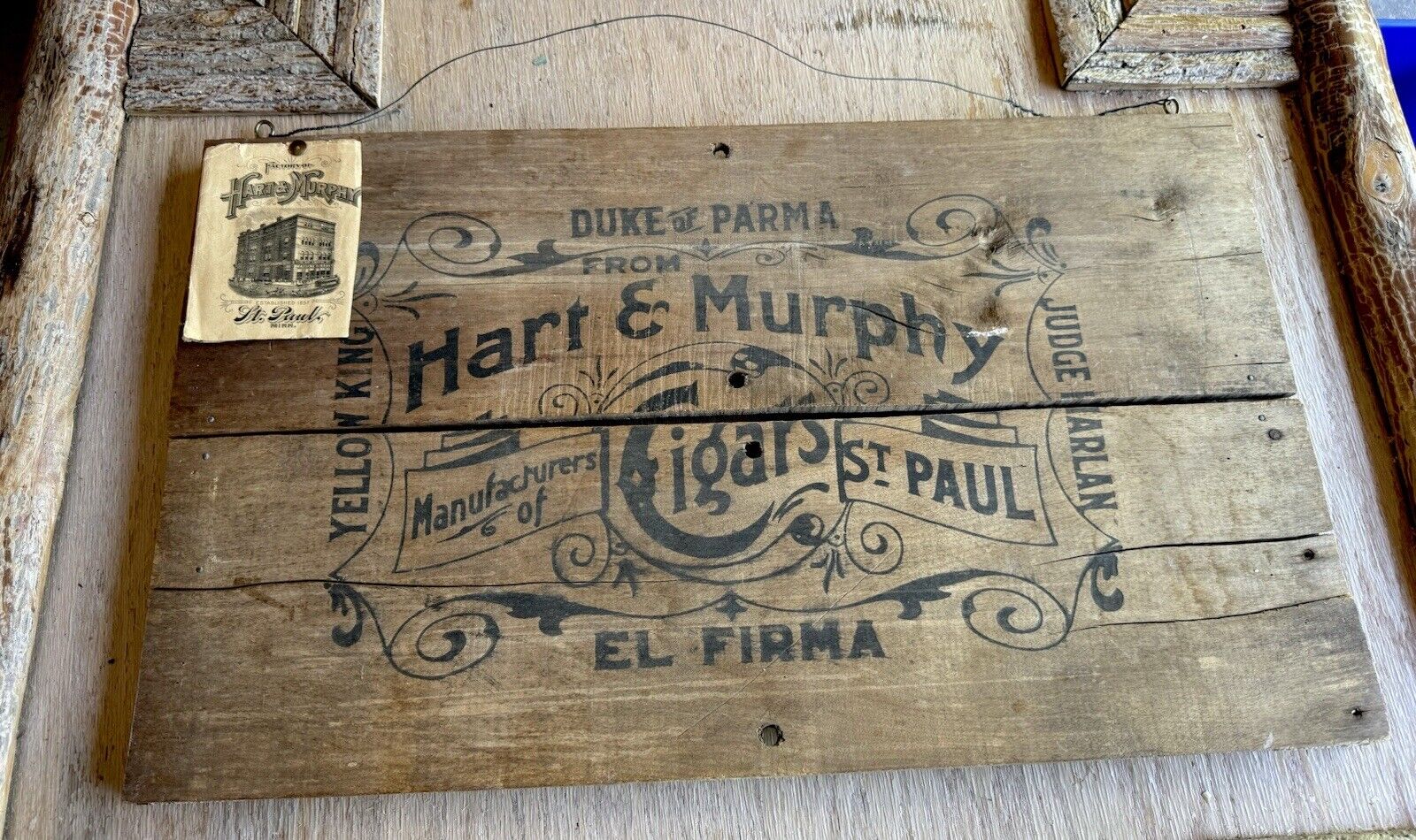 Rare Antique Hart & Murphy wood tobacco crate General Store Sign St Paul MN