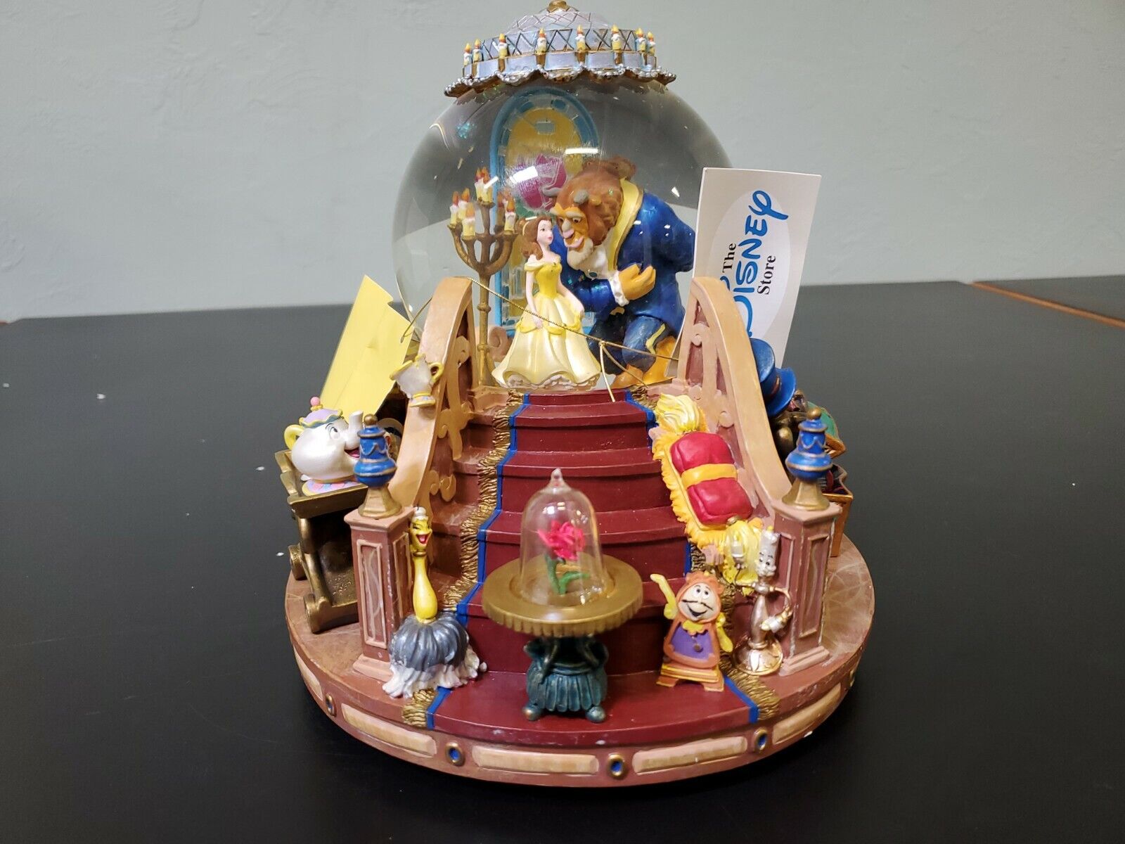 Vintage 1991 Disney Beauty and The Beast Musical Snow Globe With Fireplace NIB 