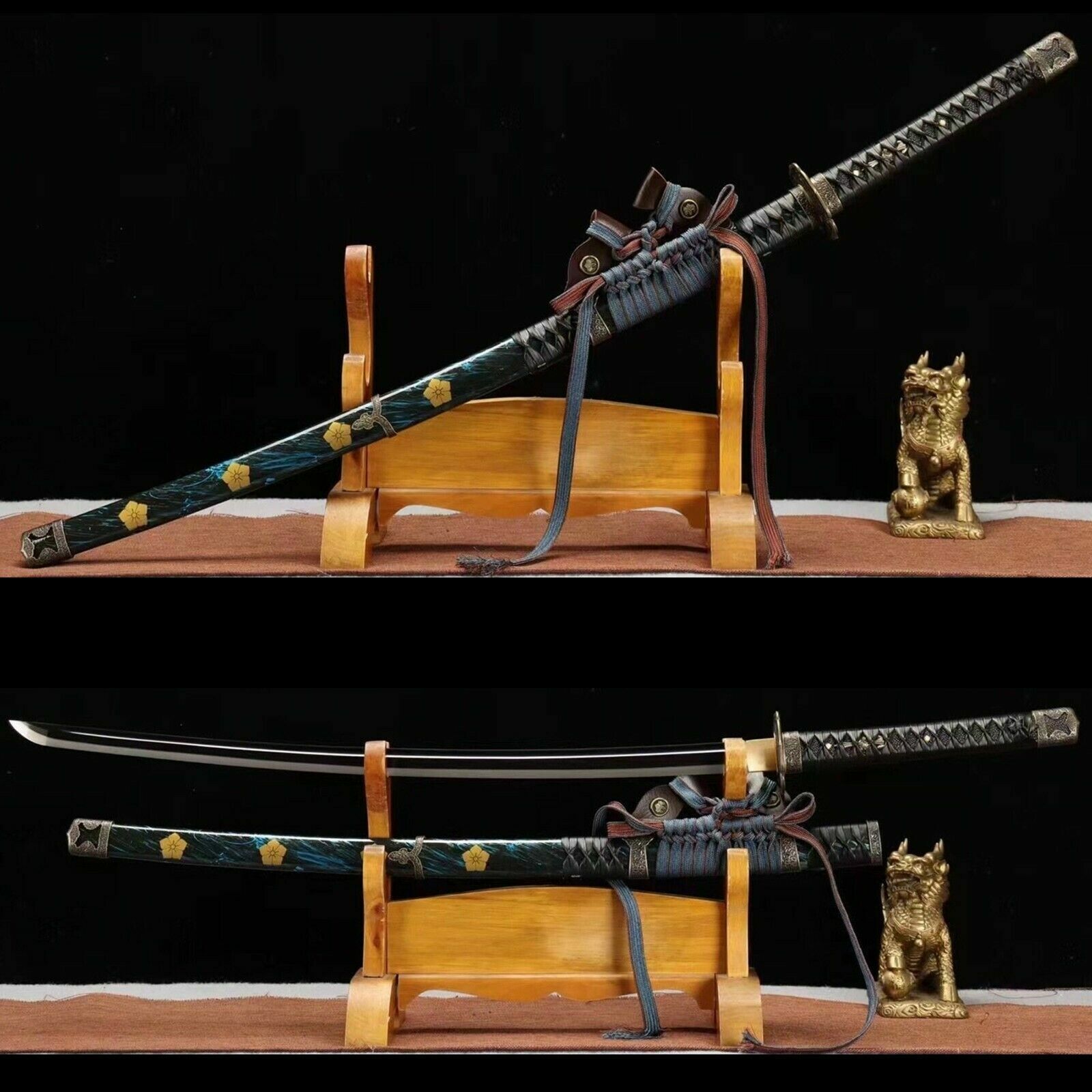 Hand Grind 1095 Steel black blade Samurai Katana Japanese Sword Tachi Sharp